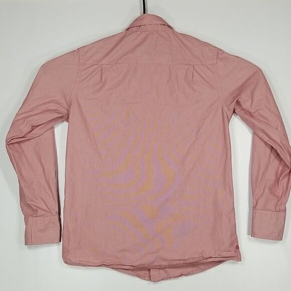 DH3 Shirt Men's Small Button Down Long Sleeve 100% Cotton Off Red Office Preppy - Picture 9 of 10